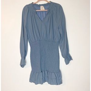 Style Rack Cinched V-Neck Fitted Long Sleeve Powder Blue Bodycon Dress Women’s L
